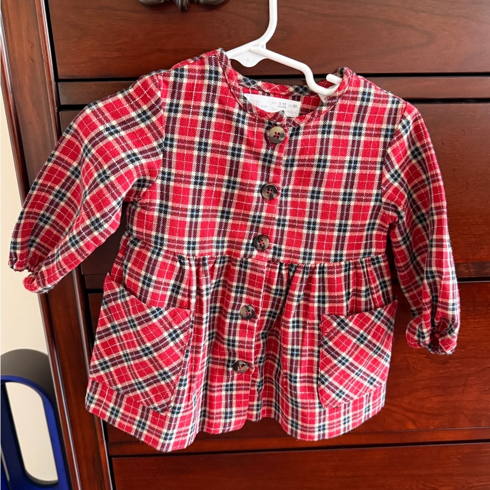 Zara Red Plaid Button-Up Baby Dress